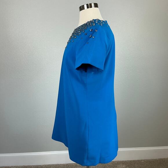 Sachin & Babi Cyrstal Beaded Short Sleeve Mini Shift Cocktail Dress Blue Size 14 - Picture 6 of 12